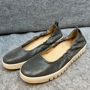 Vionic Gray Metallic Leather Slip‎ On Comfort Flats Shoes Walking Size 10